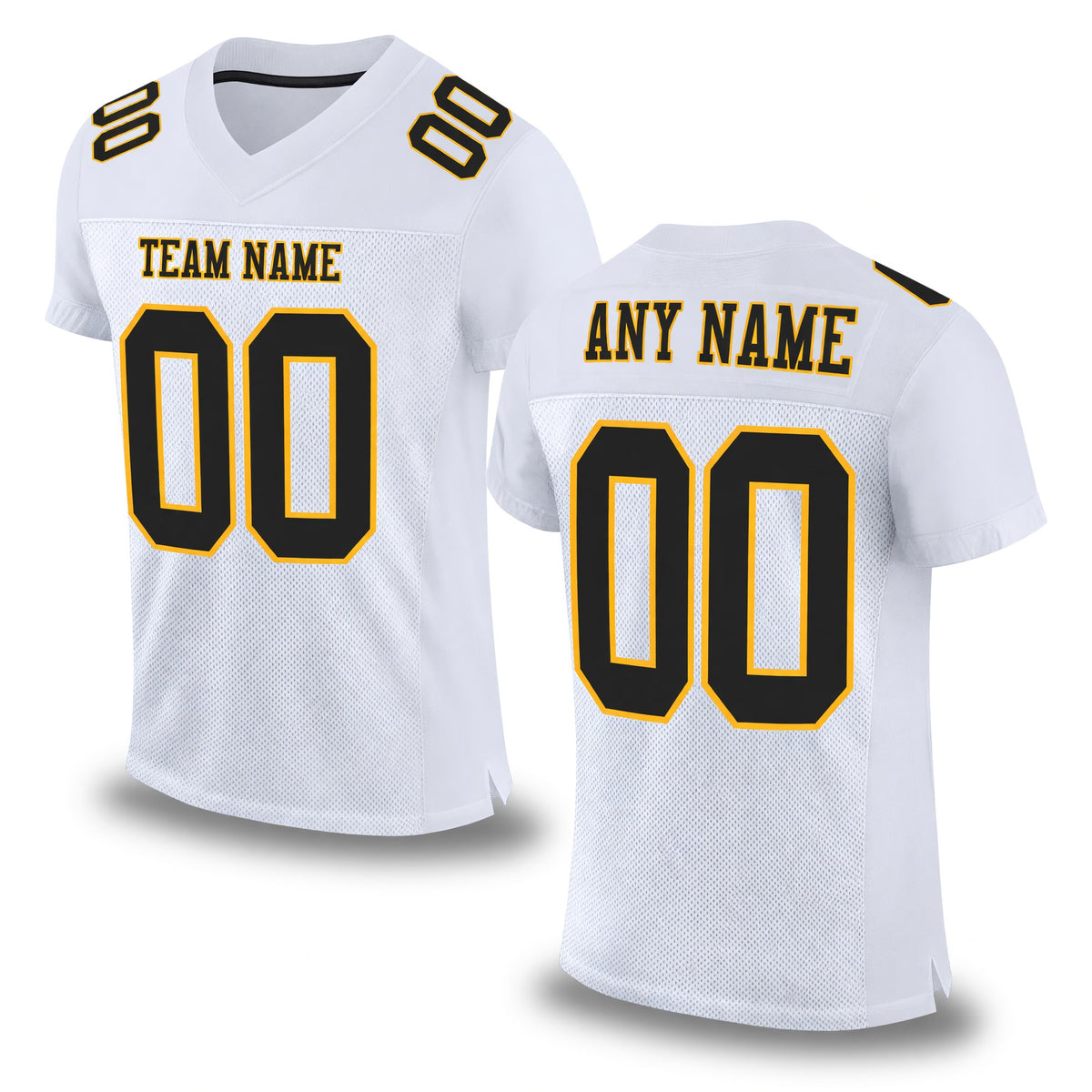 Custom White Black-Gold Mesh Authentic Football Jersey