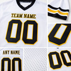 Custom White Black-Gold Mesh Authentic Football Jersey detail
