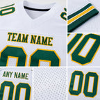 Custom White Green-Gold Mesh Authentic Football Jersey detail