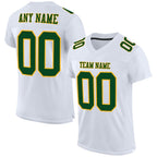 Custom White Green-Gold Mesh Authentic Football Jersey photo 1