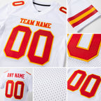 Custom White Red-Gold Mesh Authentic Football Jersey detail