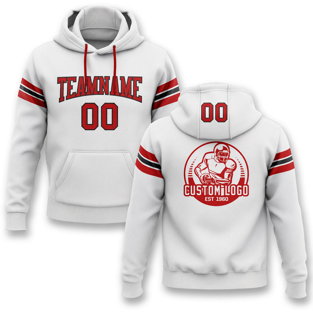 Custom Stitched White Red-Black Football Pullover Sweatshirt Hoodie