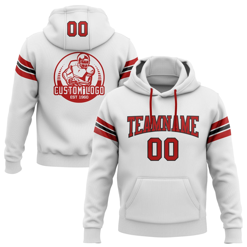 Custom Stitched White Red-Black Football Pullover Sweatshirt Hoodie photo 1