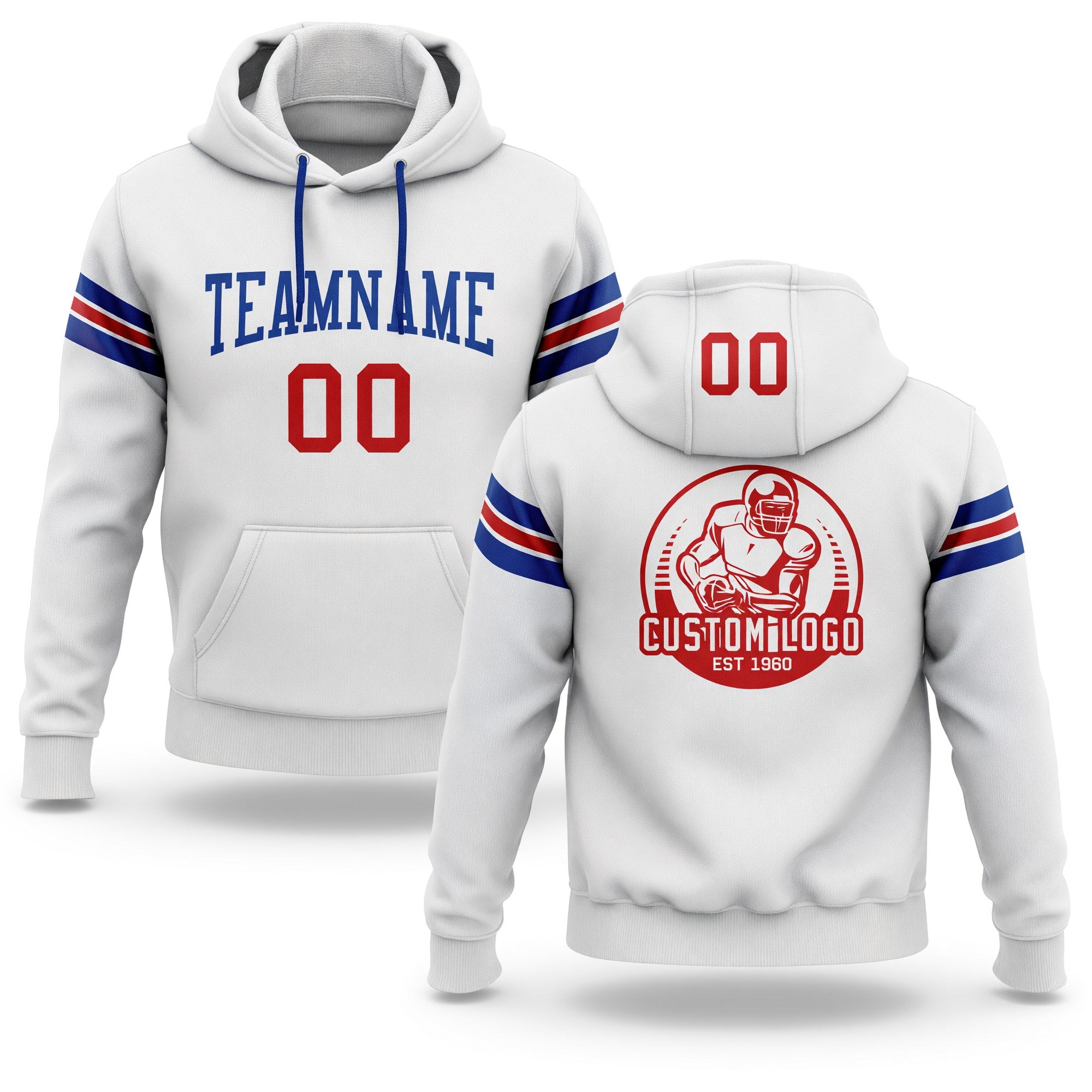 Custom Stitched White Red-Royal Football Pullover Sweatshirt Hoodie