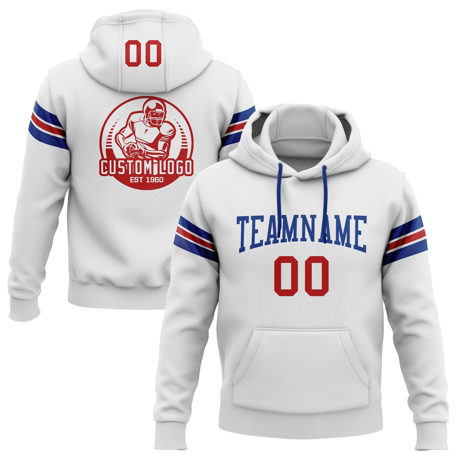 Custom Stitched White Red-Royal Football Pullover Sweatshirt Hoodie photo 1