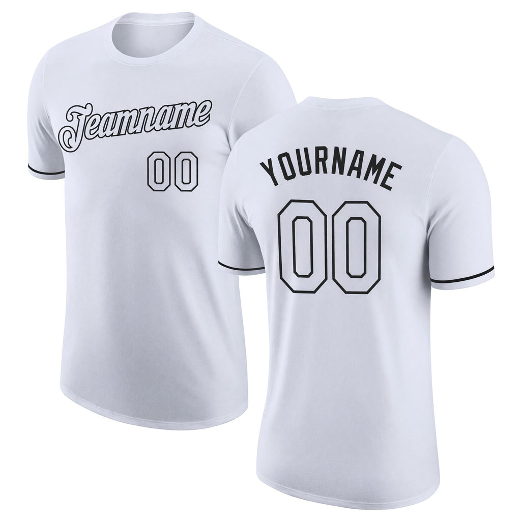 Custom White White-Black Performance T-Shirt