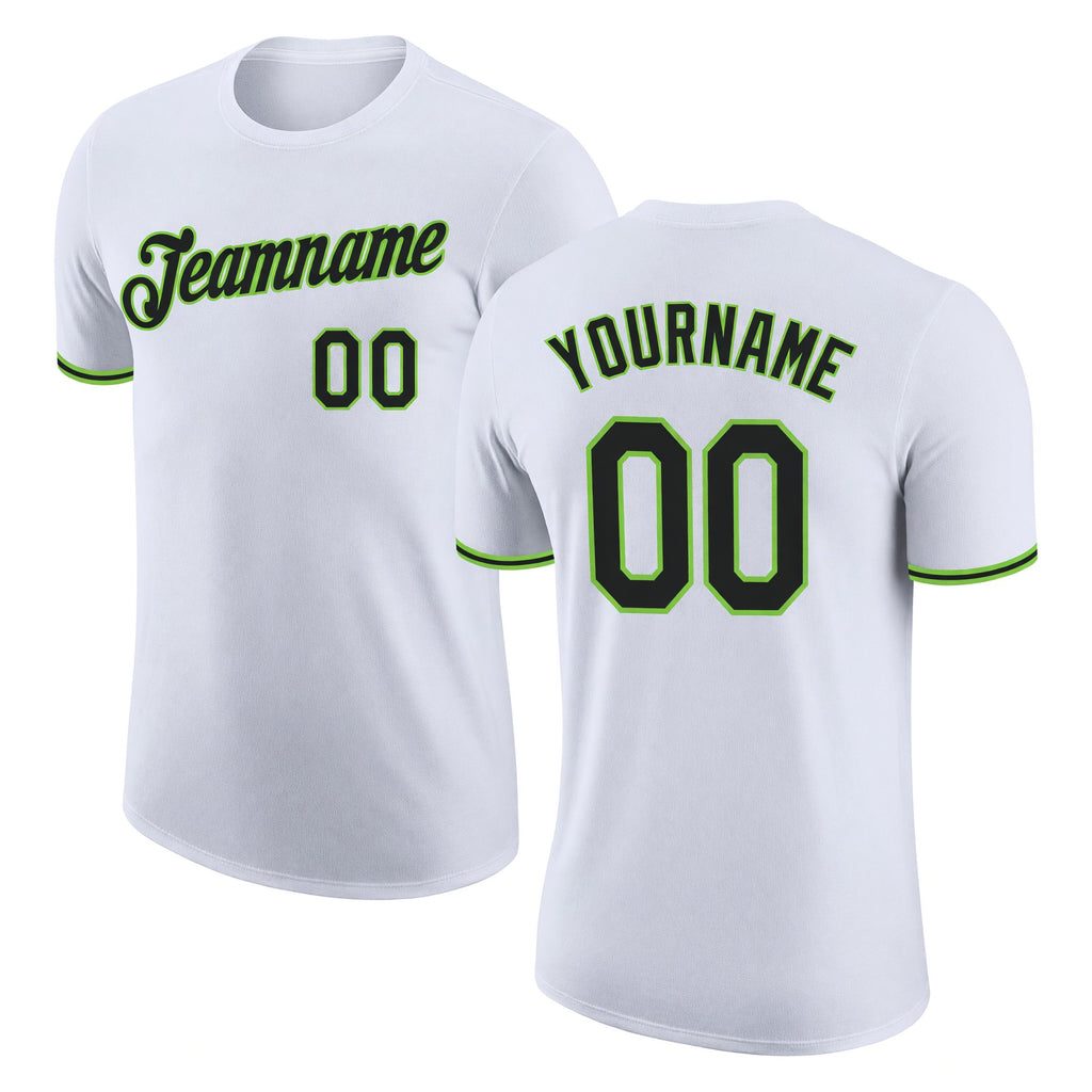 Custom White Black-Neon Green Performance T-Shirt