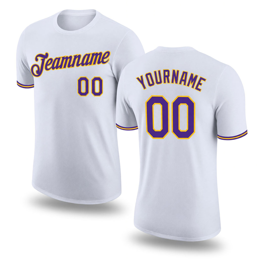 Custom White Purple-Gold Performance T-Shirt