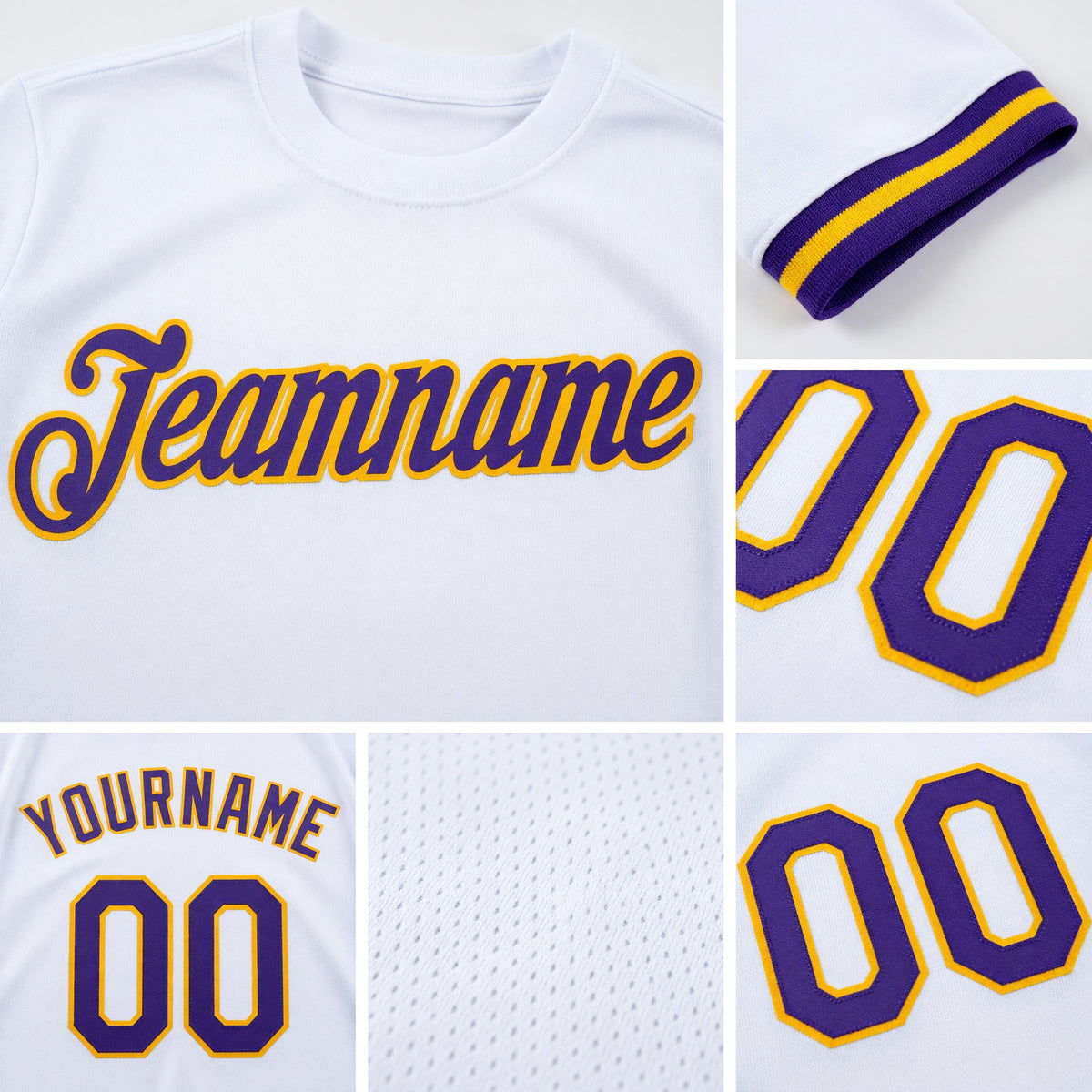 Custom White Purple-Gold Performance T-Shirt detail