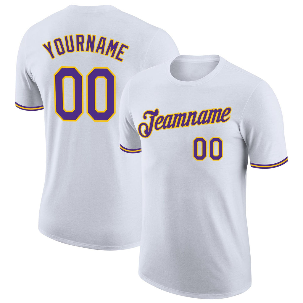 Custom White Purple-Gold Performance T-Shirt photo 1