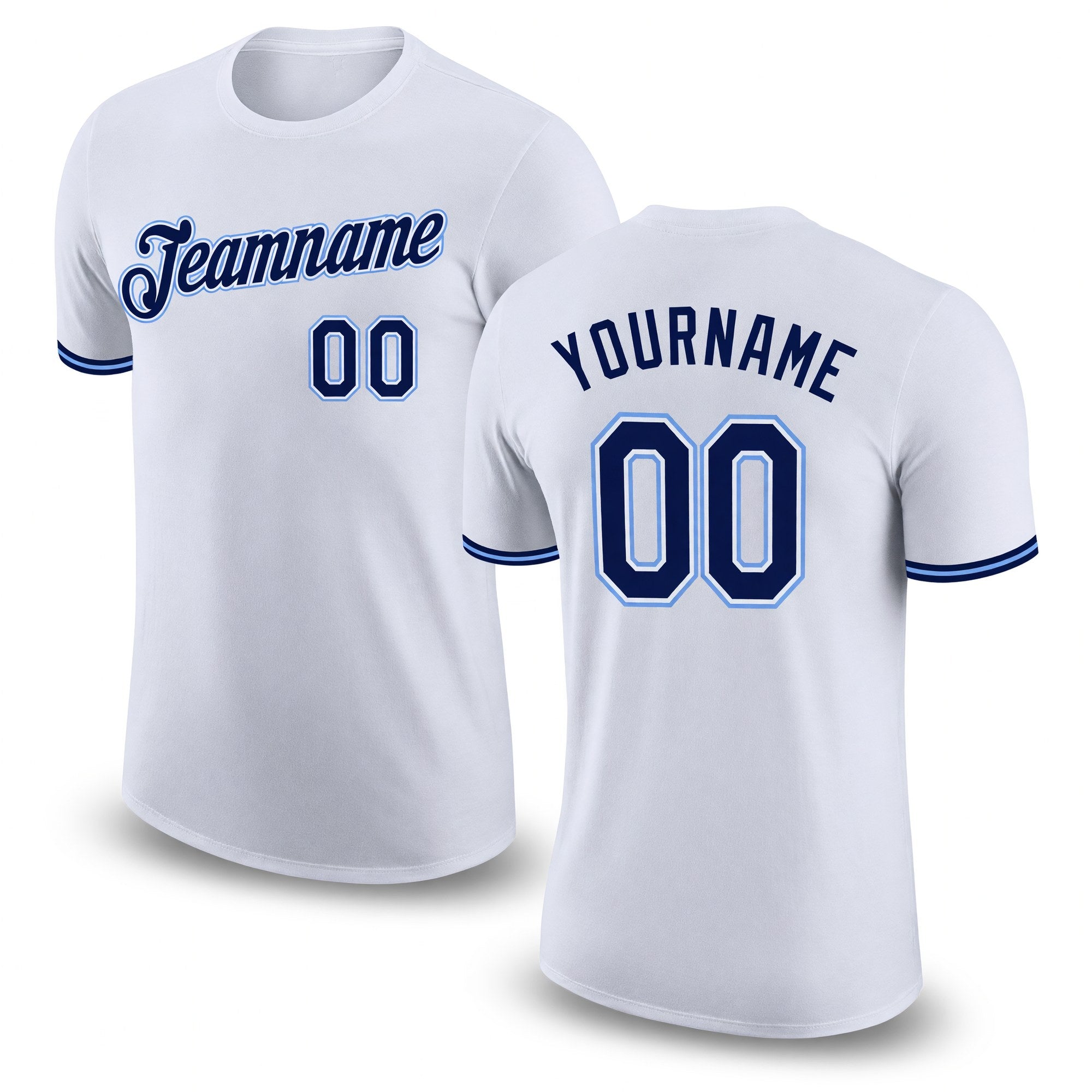Custom White Navy-Powder Blue Performance T-Shirt