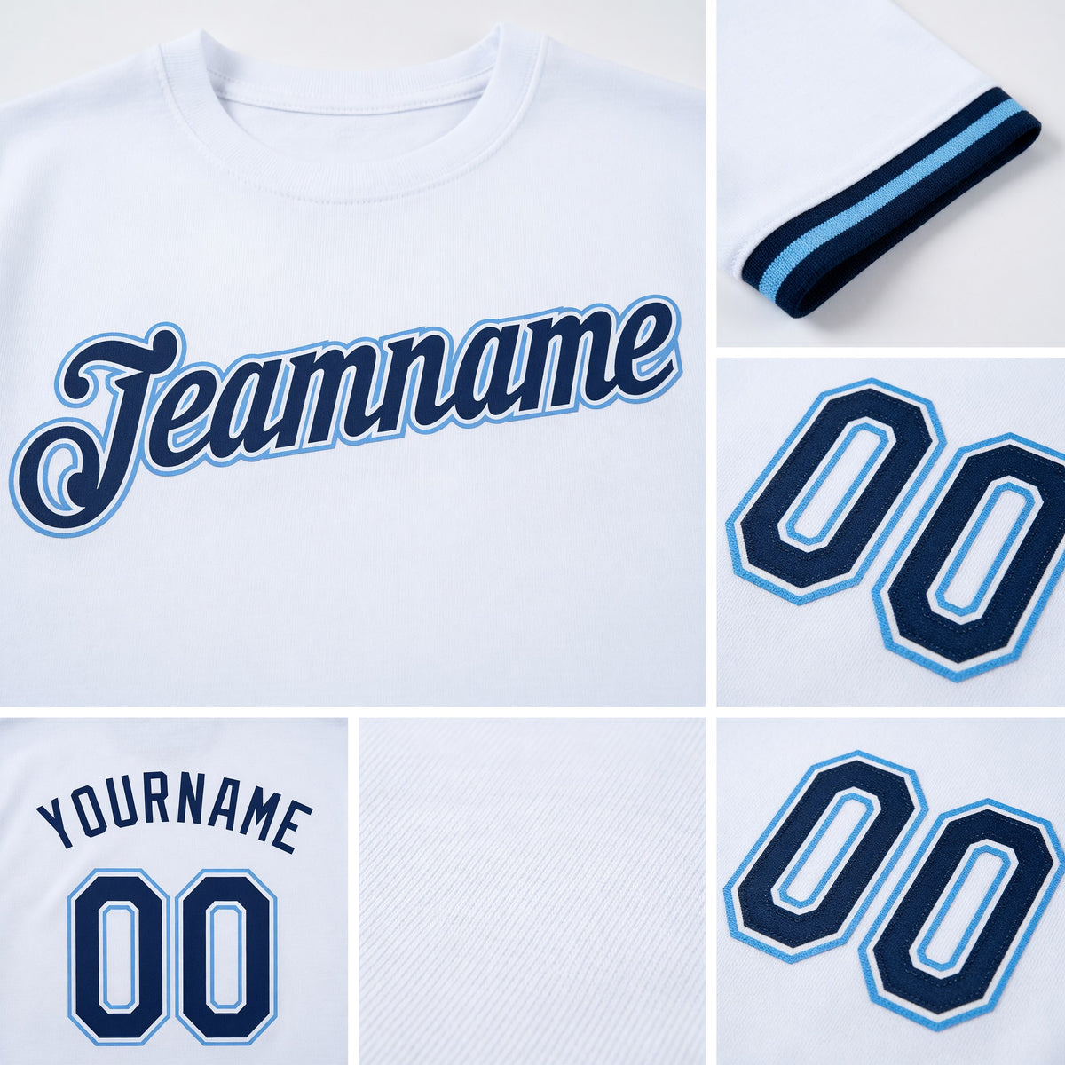 Custom White Navy-Powder Blue Performance T-Shirt detail