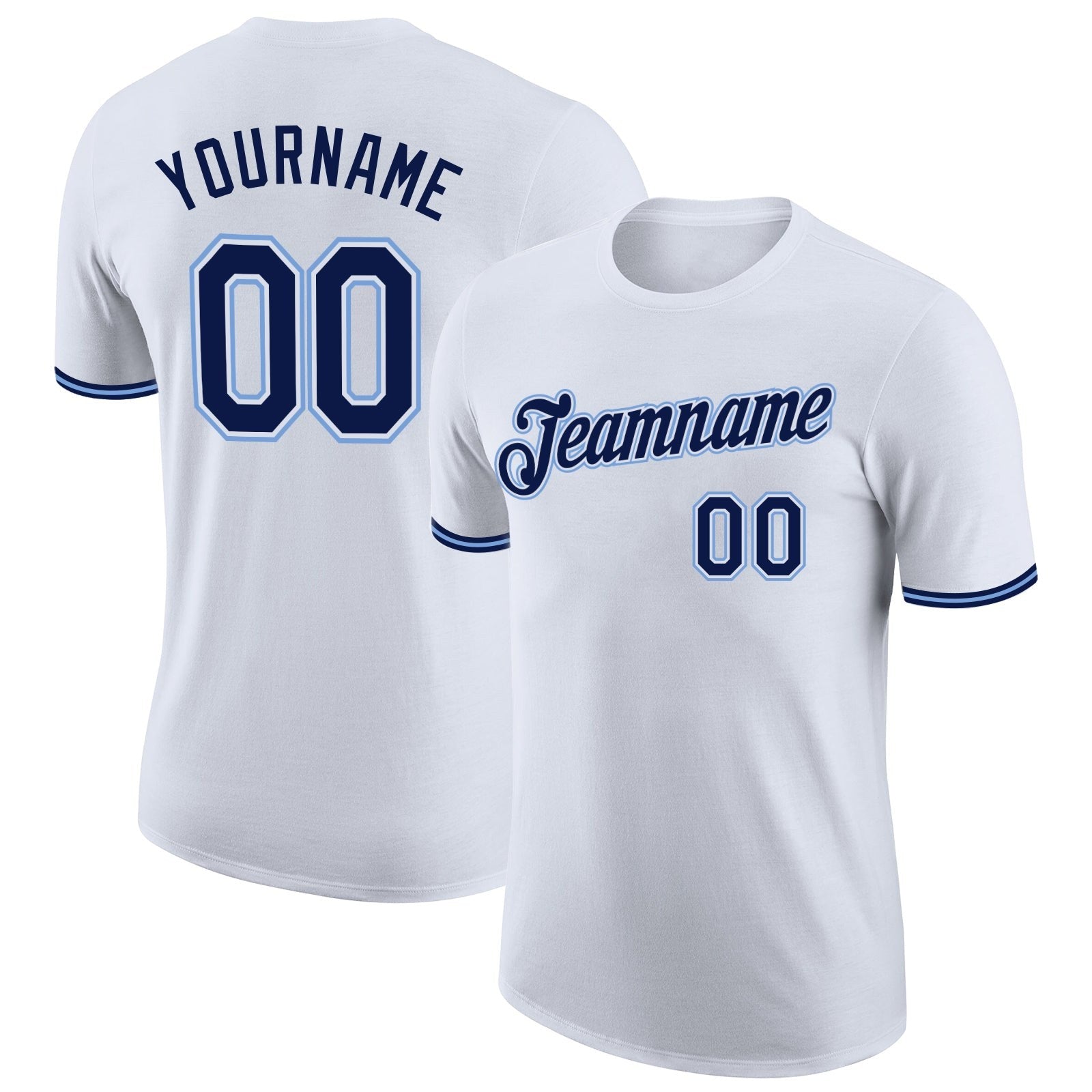 Custom White Navy-Powder Blue Performance T-Shirt photo 1