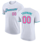 Custom White Pink-Teal Performance T-Shirt