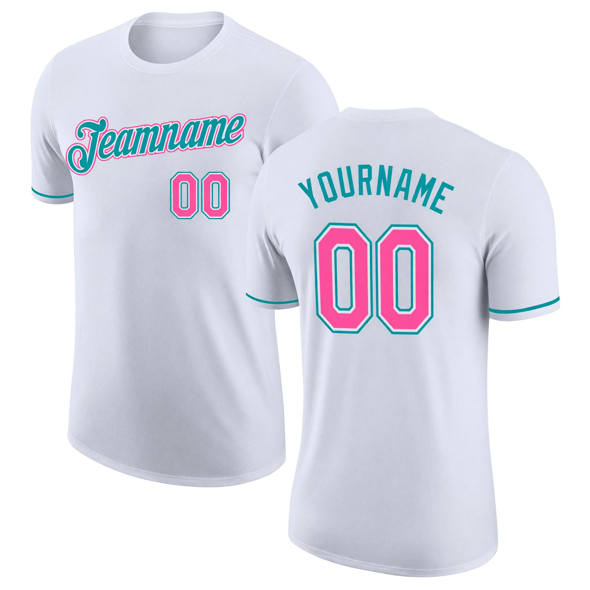 Custom White Pink-Teal Performance T-Shirt