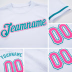 Custom White Pink-Teal Performance T-Shirt detail