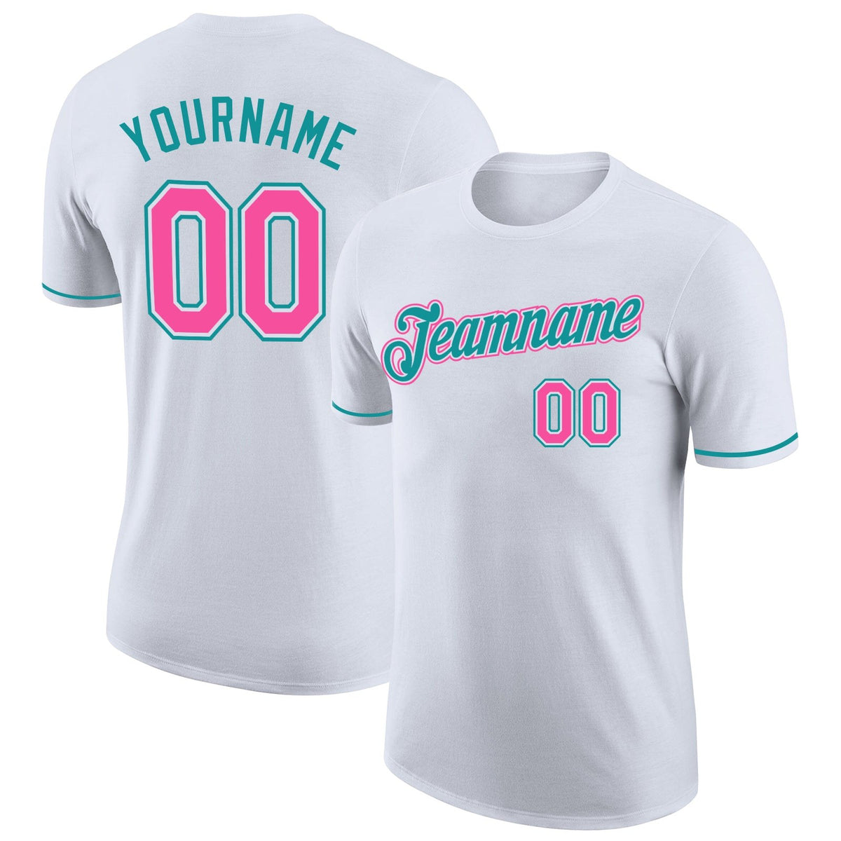 Custom White Pink-Teal Performance T-Shirt photo 1