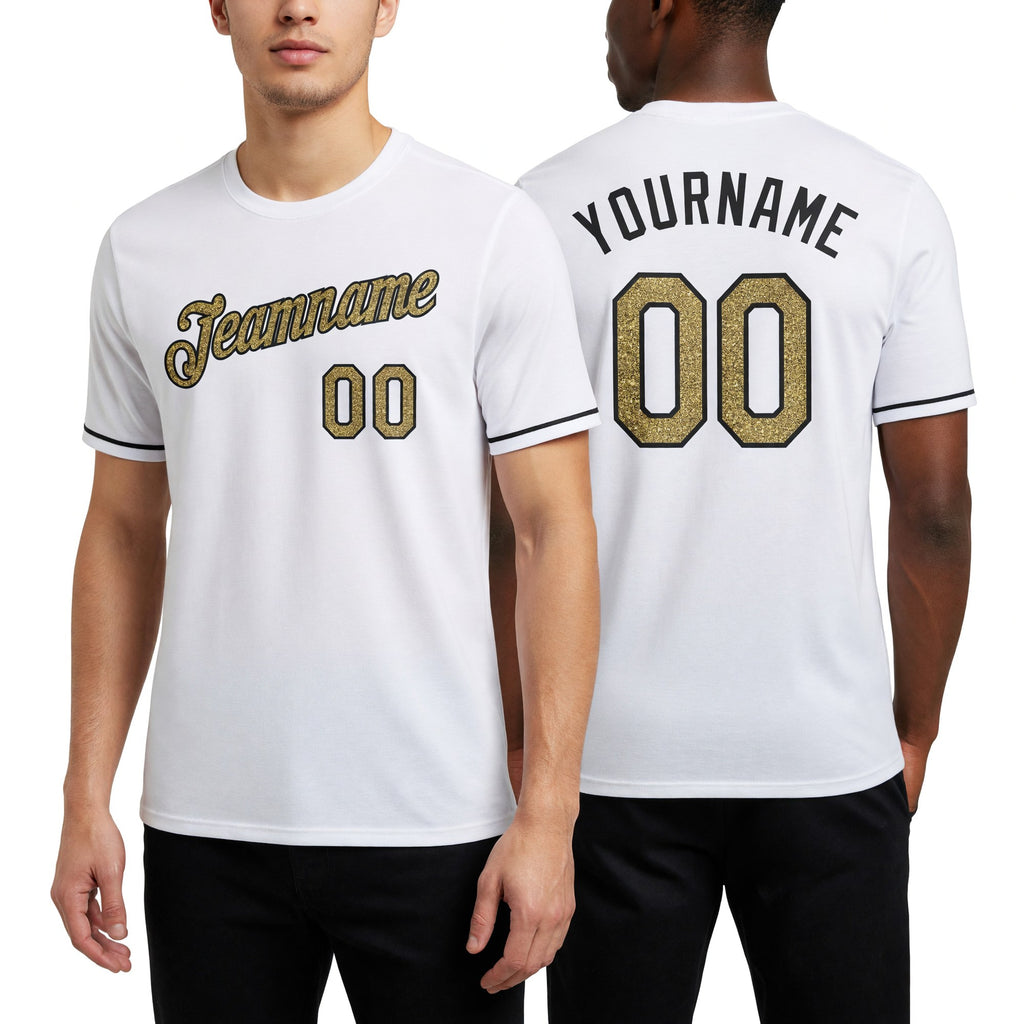 Custom White Camo-Black Performance T-Shirt worn front and back