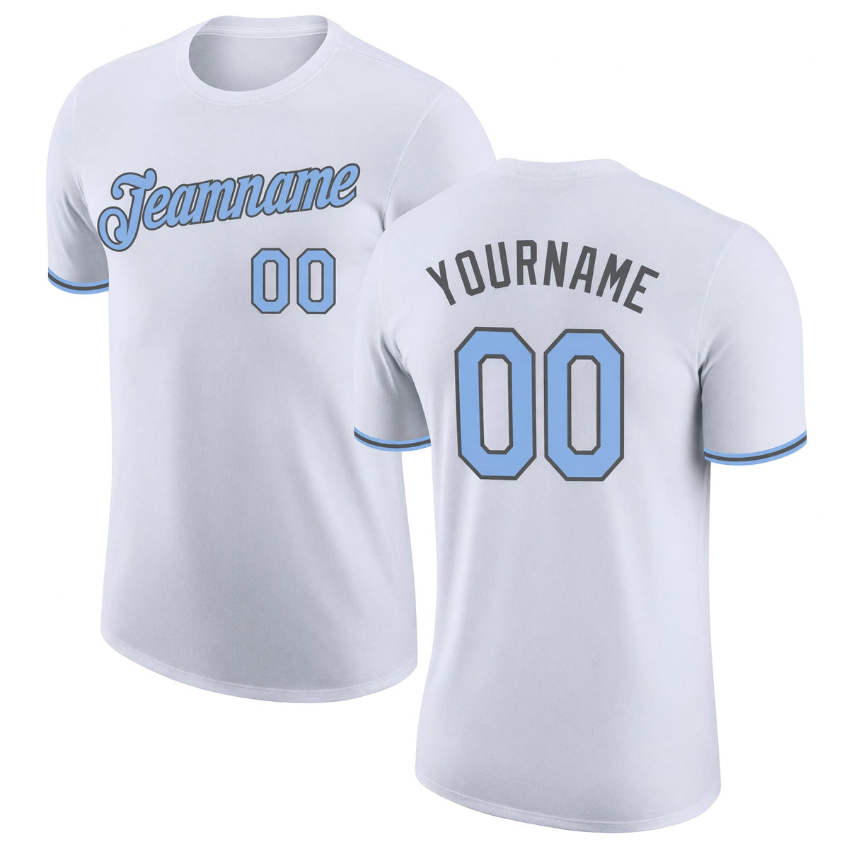 Custom White Light Blue-Steel Gray Performance T-Shirt