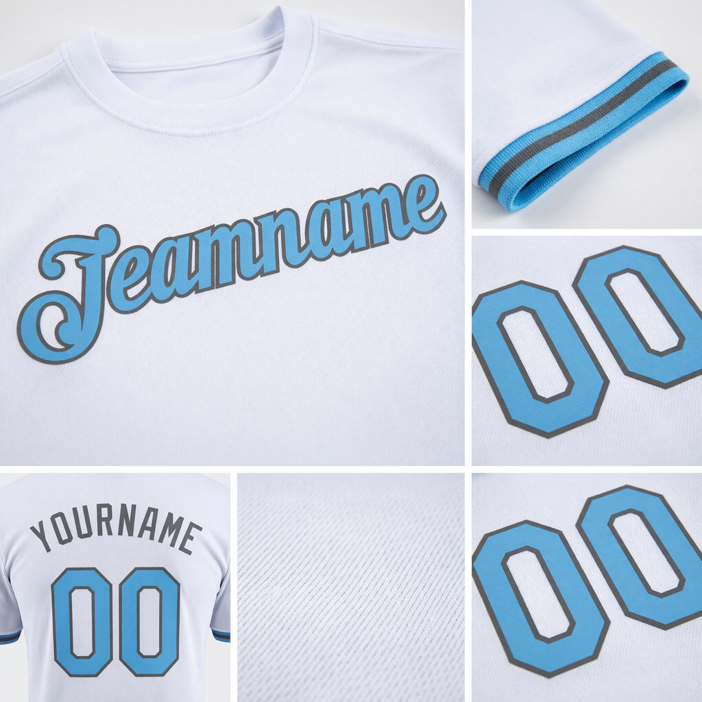 Custom White Light Blue-Steel Gray Performance T-Shirt detail