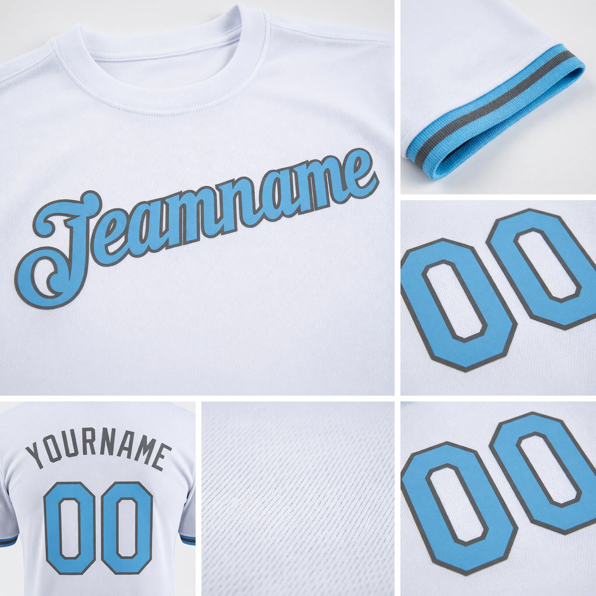 Custom White Light Blue-Steel Gray Performance T-Shirt detail