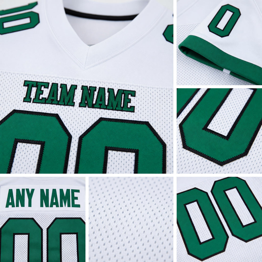 Custom White Kelly Green-Black Mesh Authentic Football Jersey detail