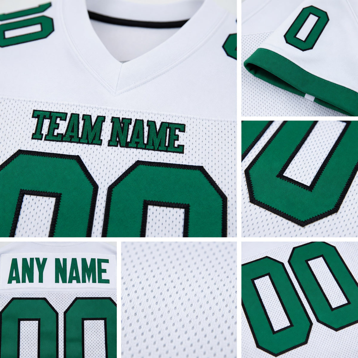 Custom White Kelly Green-Black Mesh Authentic Football Jersey detail
