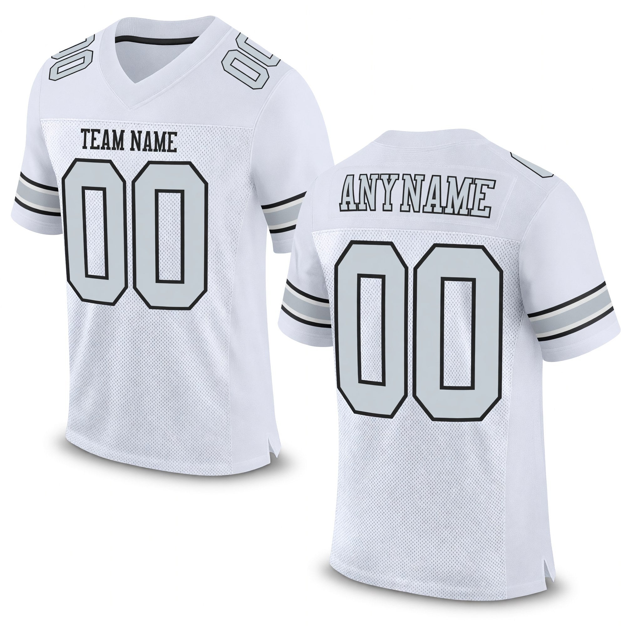 Custom White Silver-Black Mesh Authentic Football Jersey