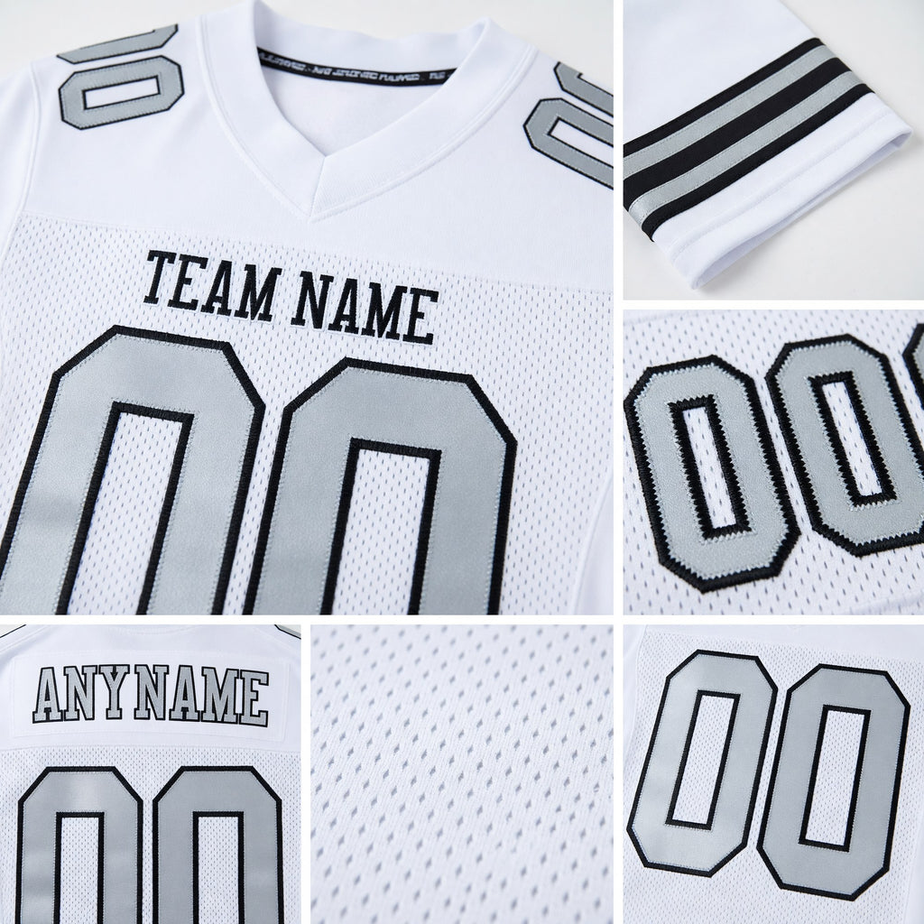 Custom White Silver-Black Mesh Authentic Football Jersey detail