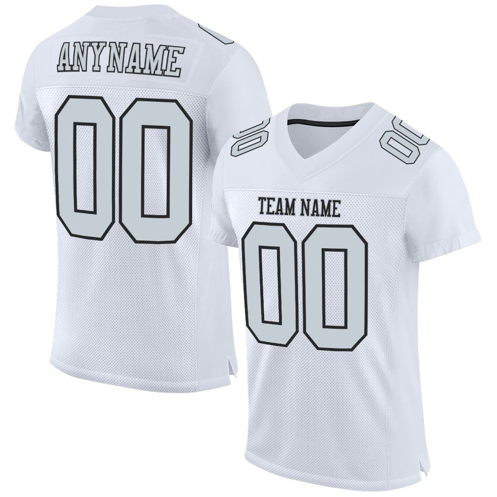 Custom White Silver-Black Mesh Authentic Football Jersey photo 1