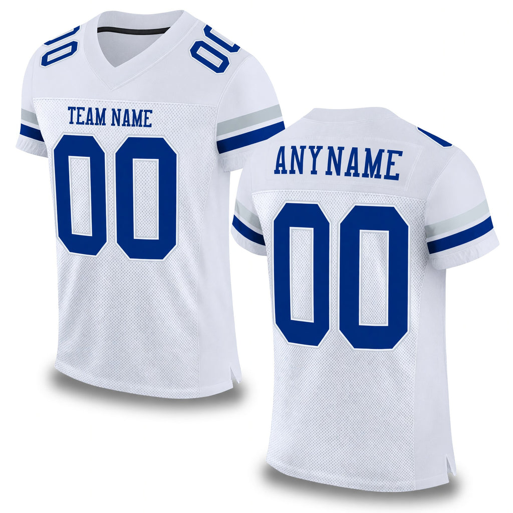 Custom White Royal-Silver Mesh Authentic Football Jersey
