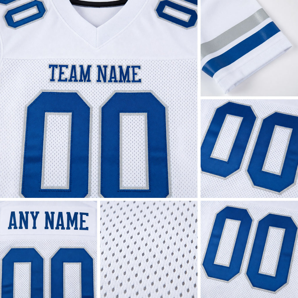 Custom White Royal-Silver Mesh Authentic Football Jersey detail