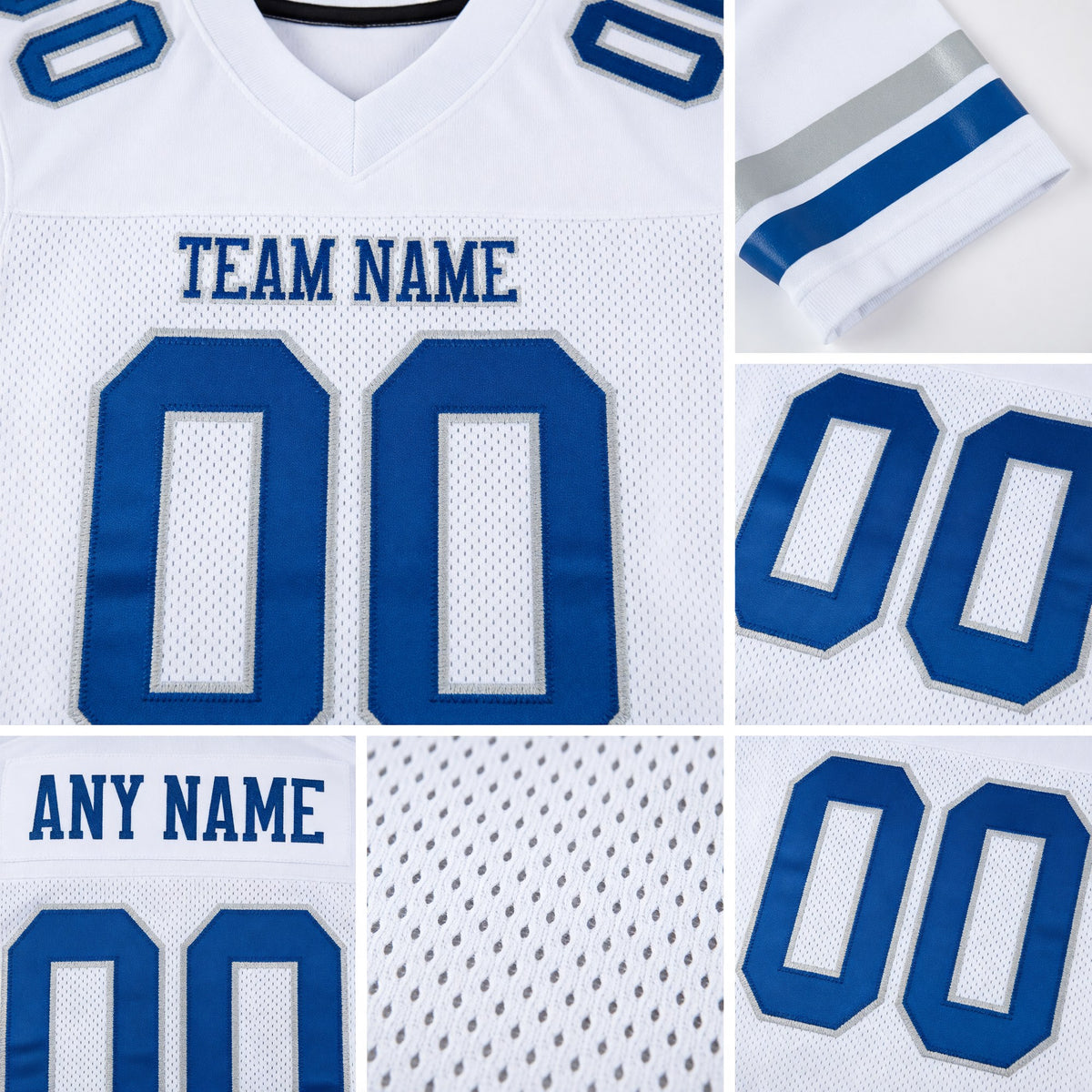 Custom White Royal-Silver Mesh Authentic Football Jersey detail