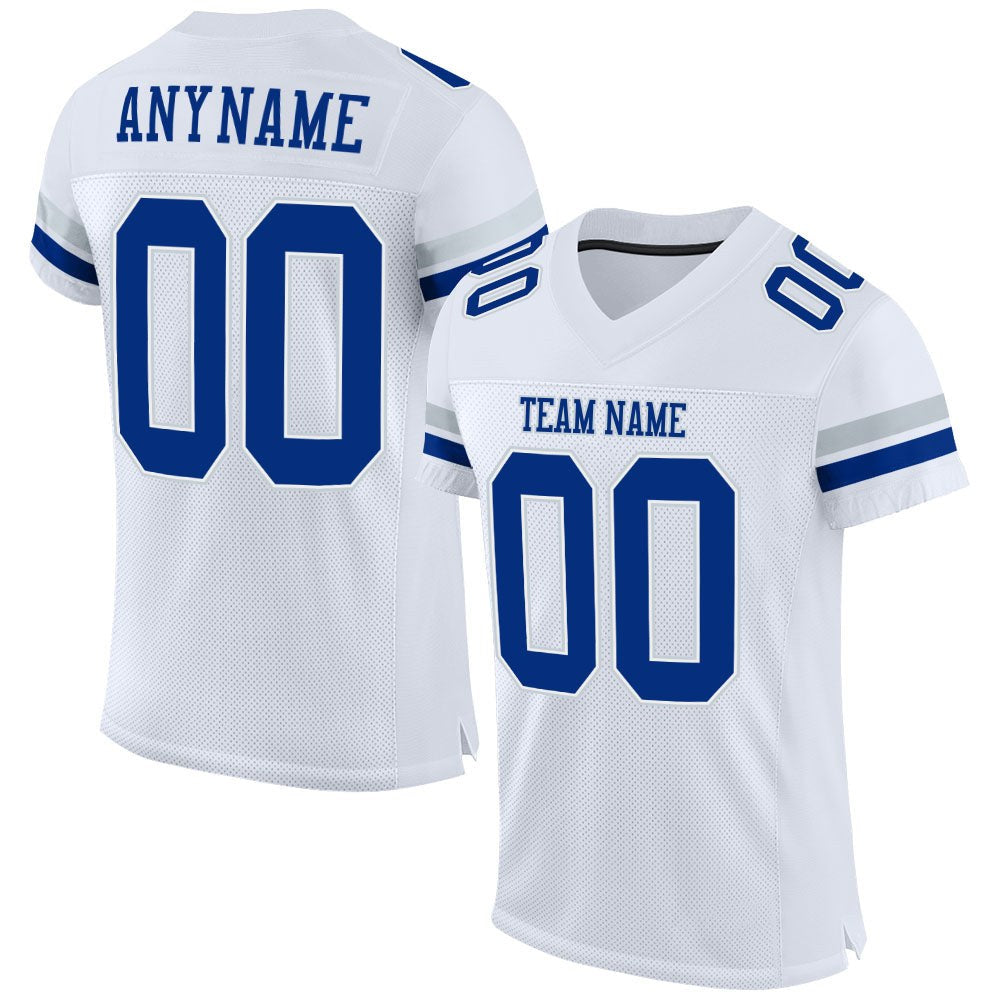 Custom White Royal-Silver Mesh Authentic Football Jersey photo 1