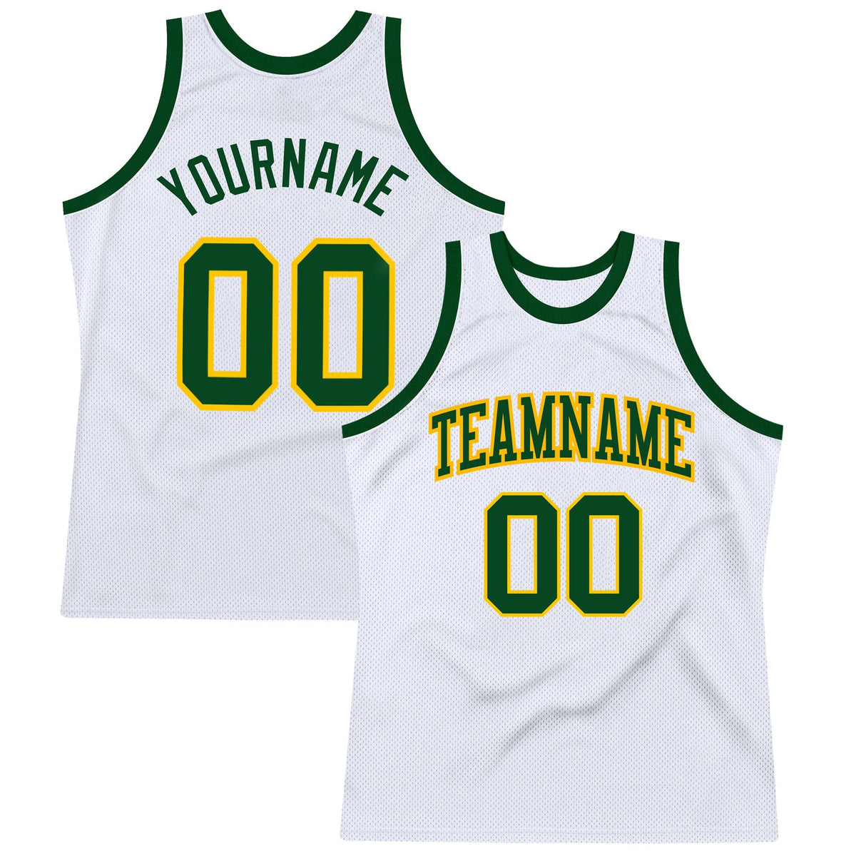 Custom White Green-Gold Authentic Throwback Basketball Jersey photo 1