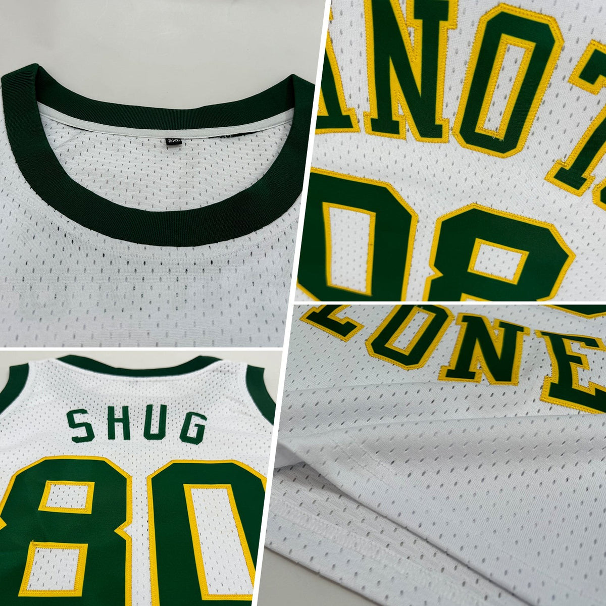 Custom White Green-Gold Authentic Throwback Basketball Jersey photo 2