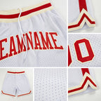 Custom White Red-Cream Authentic Throwback Basketball Shorts detail