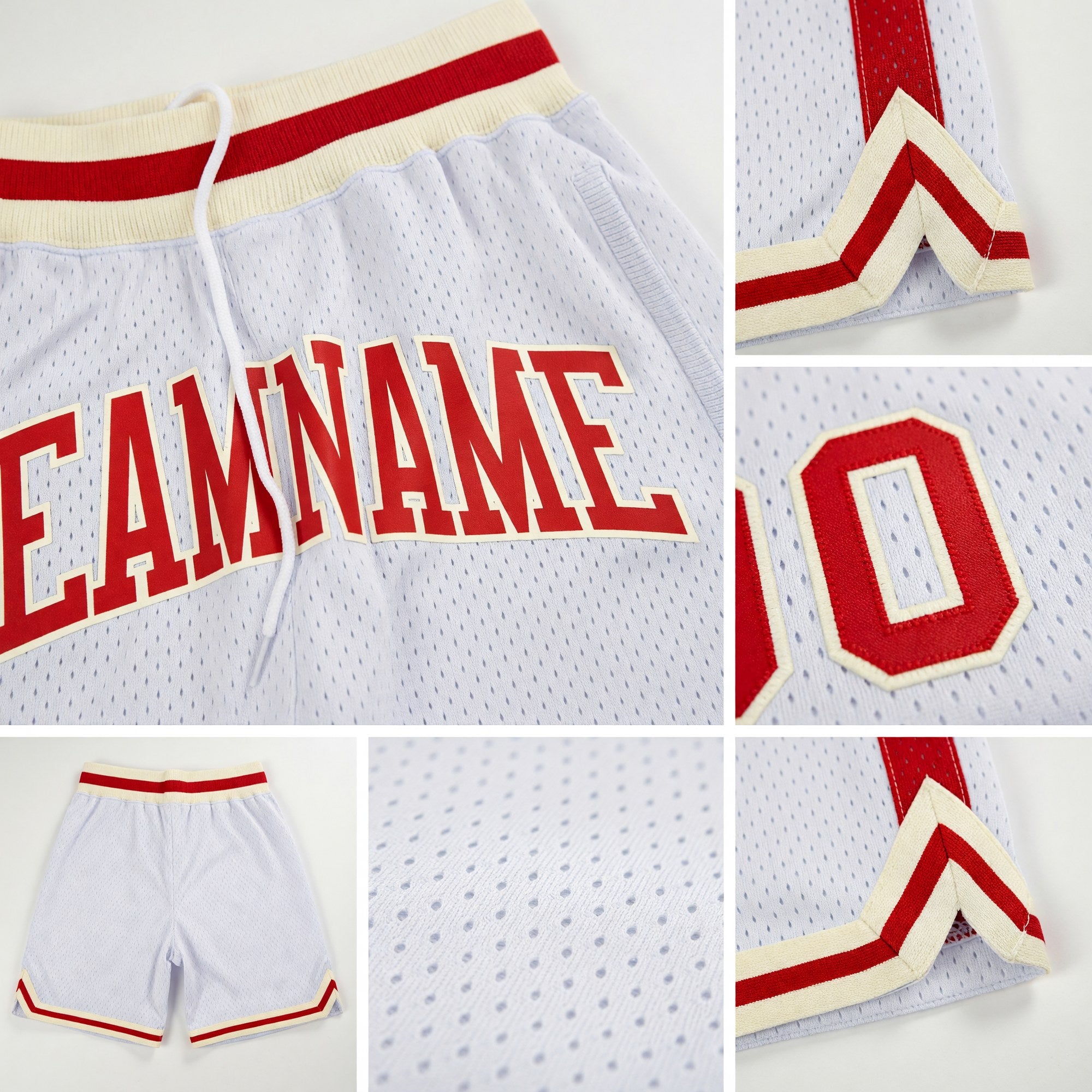 Custom White Red-Cream Authentic Throwback Basketball Shorts detail