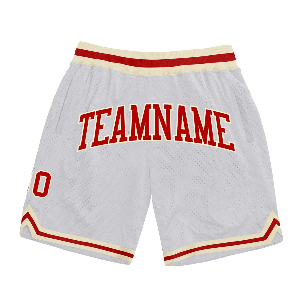 Custom White Red-Cream Authentic Throwback Basketball Shorts photo 1