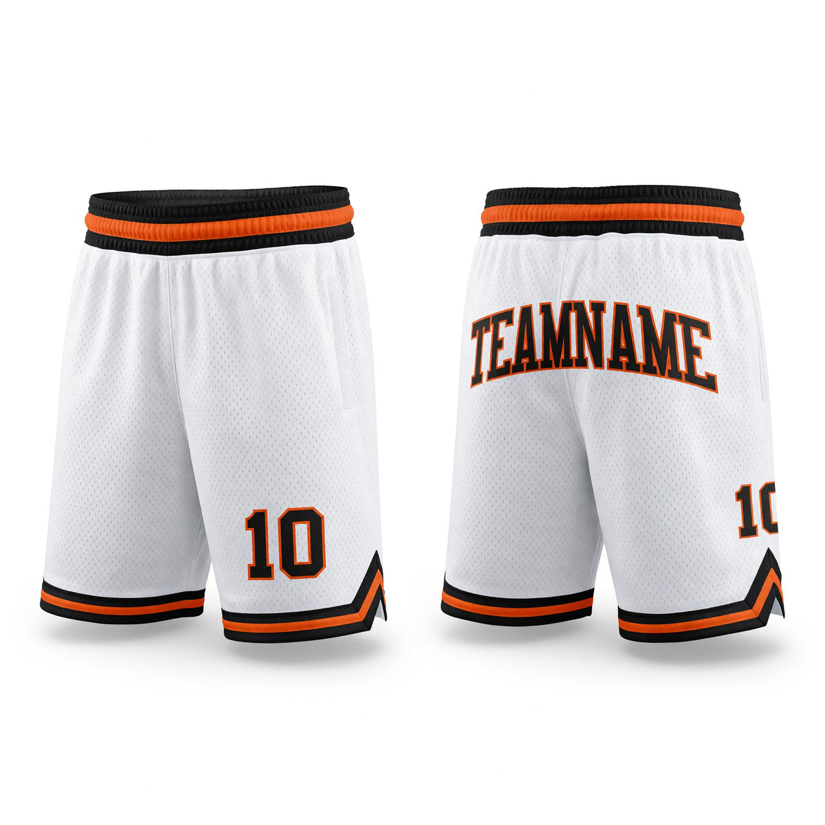 Custom White Black-Orange Authentic Throwback Basketball Shorts