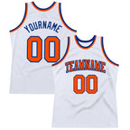 Custom White Orange-Royal Authentic Throwback Basketball Jersey photo 1