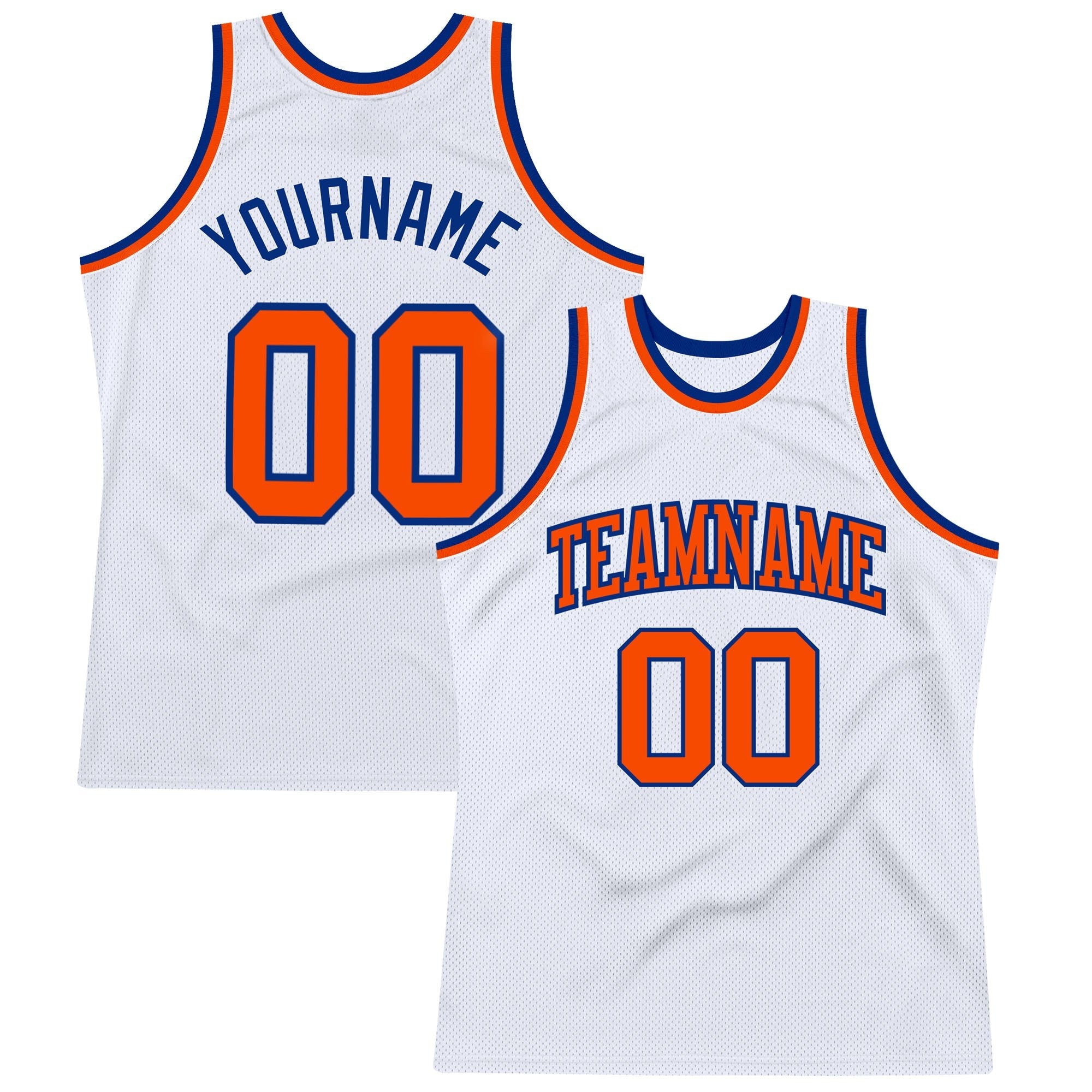 Custom White Orange-Royal Authentic Throwback Basketball Jersey photo 1