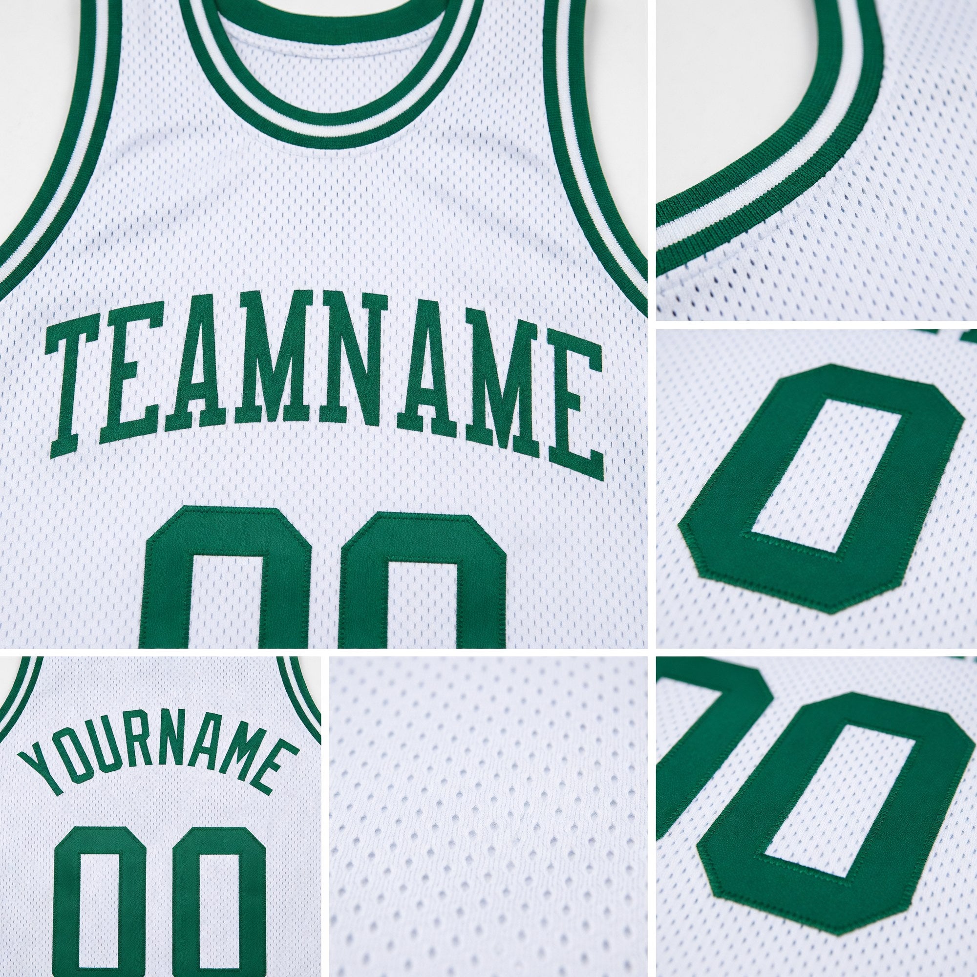 Custom White Kelly Green Authentic Throwback Basketball Jersey detail