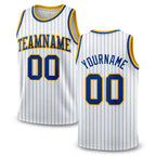 Custom White Royal Pinstripe Royal-Gold Authentic Basketball Jersey
