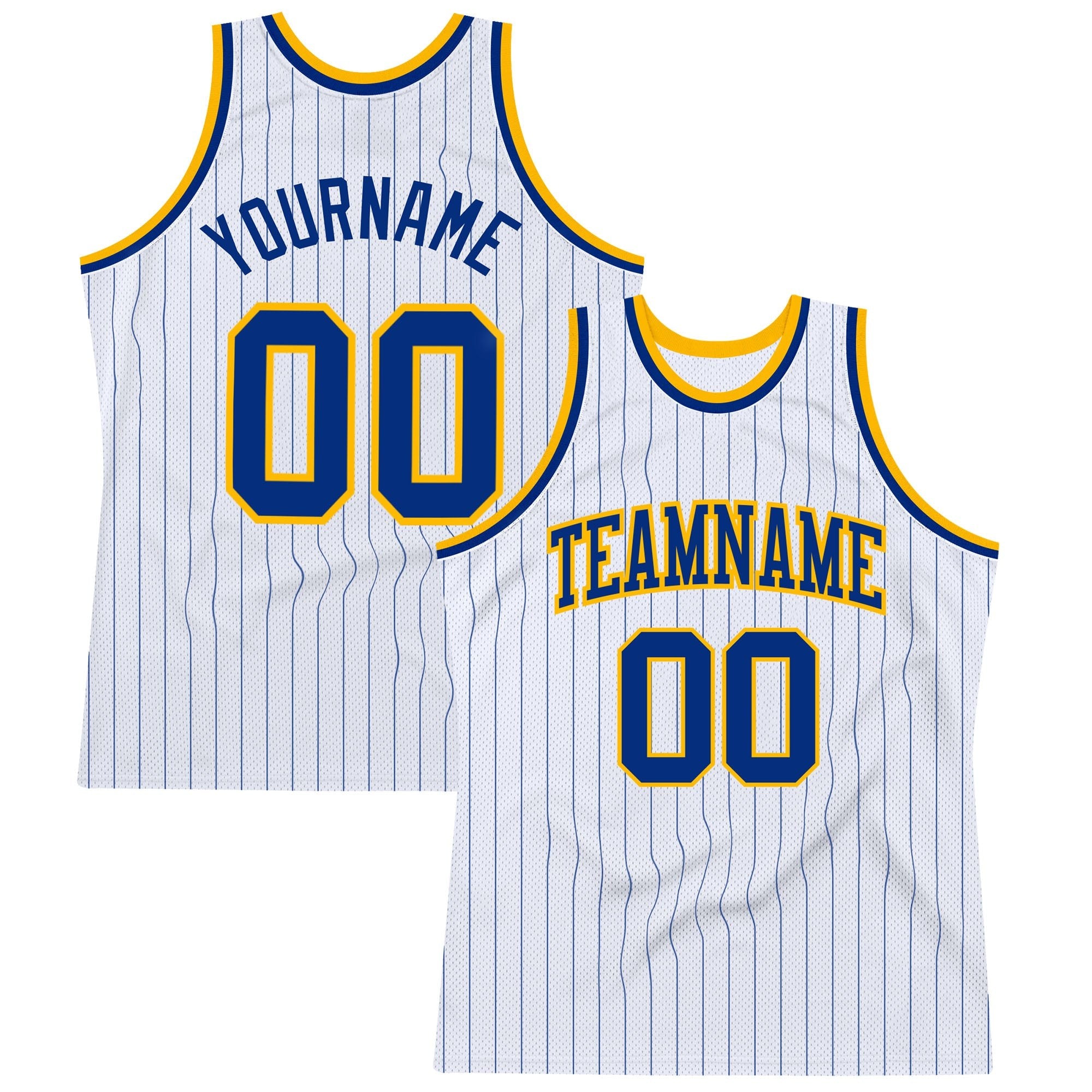 Custom White Royal Pinstripe Royal-Gold Authentic Basketball Jersey photo 1