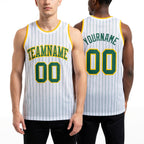 Custom White Kelly Green Pinstripe Kelly Green-Gold Authentic Basketball Jersey worn front and back