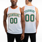 Custom White Kelly Green Pinstripe Kelly Green-Orange Authentic Basketball Jersey worn front and back