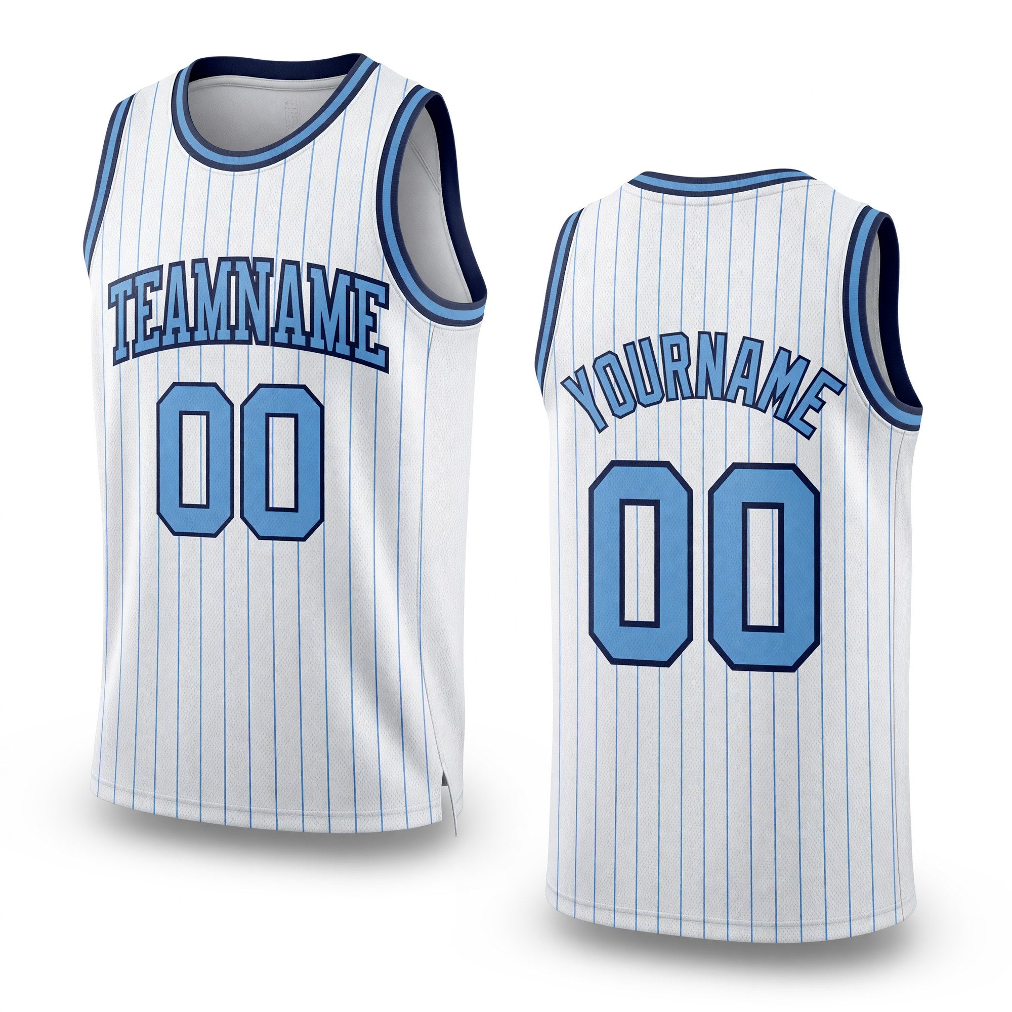Custom White Light Blue Pinstripe Light Blue-Navy Authentic Basketball Jersey