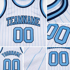 Custom White Light Blue Pinstripe Light Blue-Navy Authentic Basketball Jersey detail