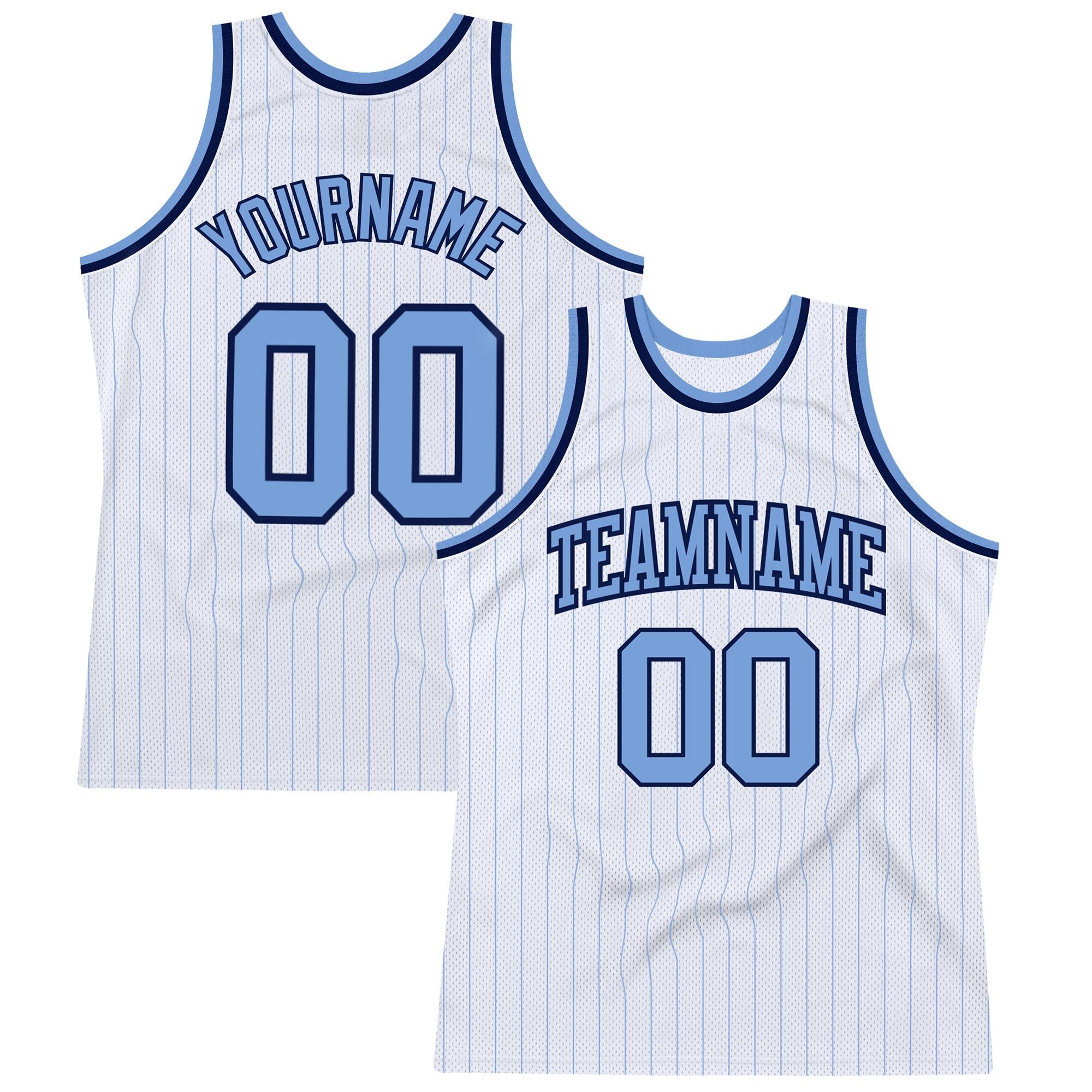 Custom White Light Blue Pinstripe Light Blue-Navy Authentic Basketball Jersey photo 1